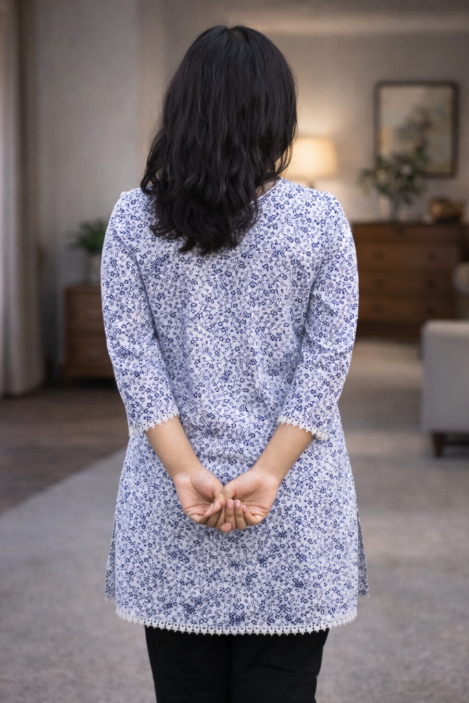 Women Blue Floral Embroidered Cotton Short Kurti – Stylish Daily Wear | Floral Nova