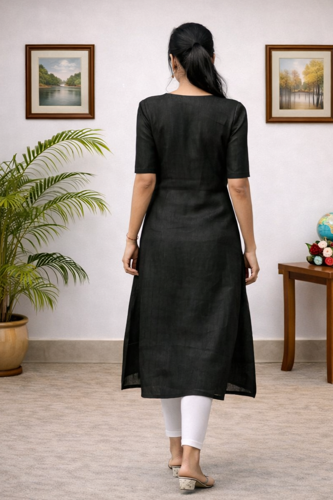 Women’s Black Organza Kurti – Elegant A-Line Solid Ethnic Wear | Floral Nova