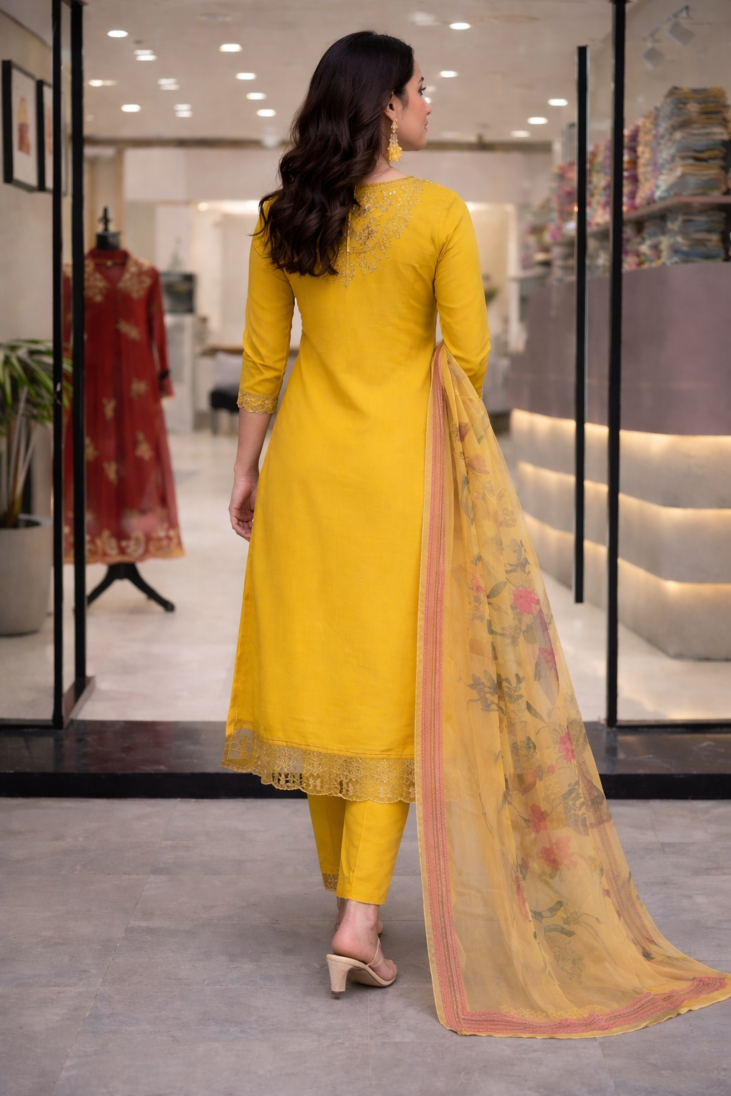 Women Mustard Yellow Embroidered Kurta Set with Dupatta – Floral Nova Daily Wear Ethnic Suit