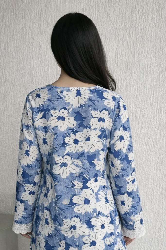 Blue Floral Cotton Short Kurti for Women | Above Knee Printed Daily Wear Kurti – Floral Nova