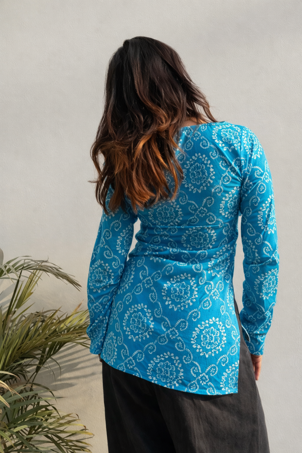 Floral Nova Women Blue Rayon Floral Printed Short Kurti | Square Neck Embroidered Casual Daily Wear Top Kurti