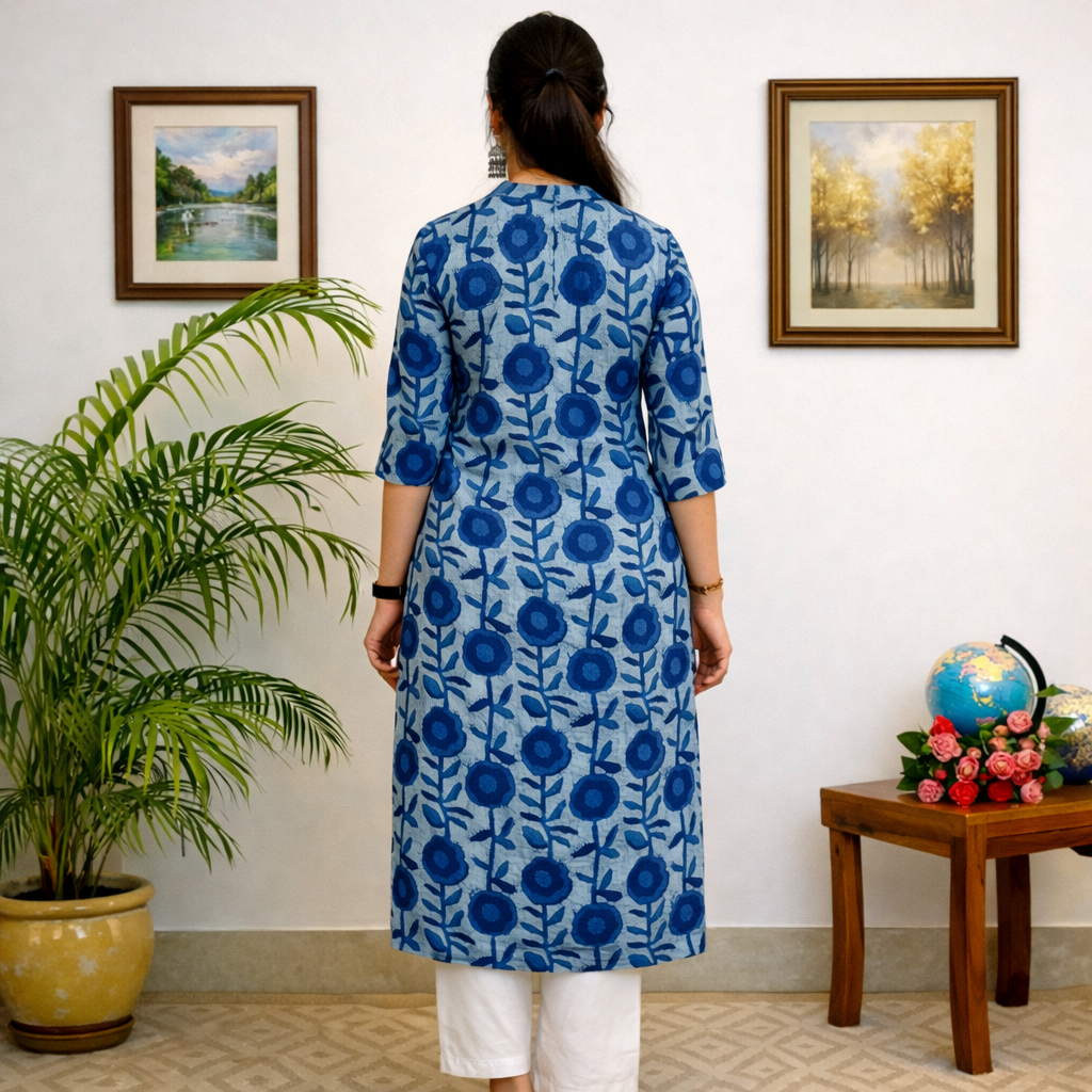 Blue Floral Printed Rayon Kurti for Women – Stylish Daily Wear | Floral Nova