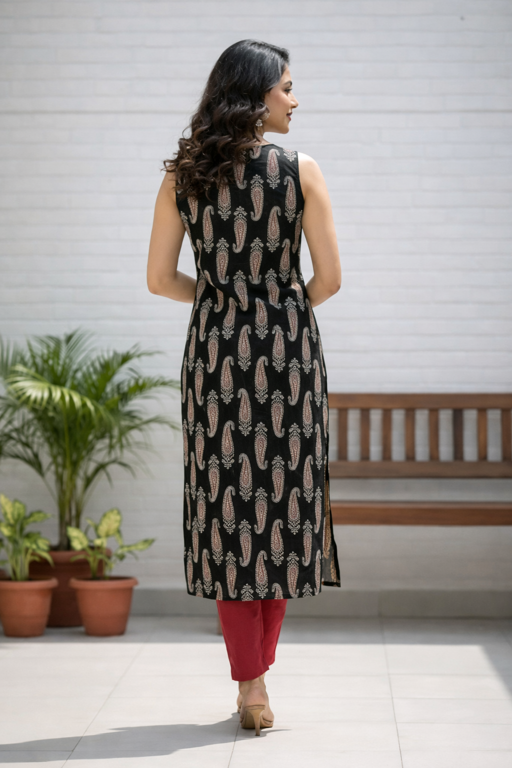 Floral Nova Trendy Ajrak Print Sleeveless Cotton Kurti for Women | Round Neck | Daily & Office Wear