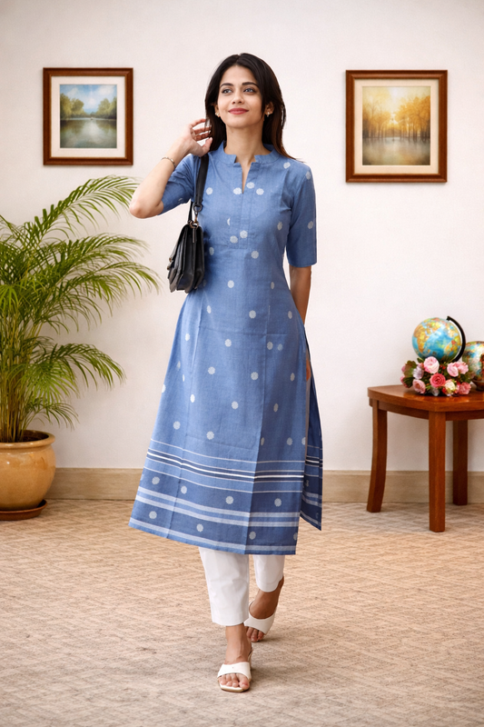 Women’s Elegant Blue Cotton Kurti – Casual & Office Wear | Floral Nova