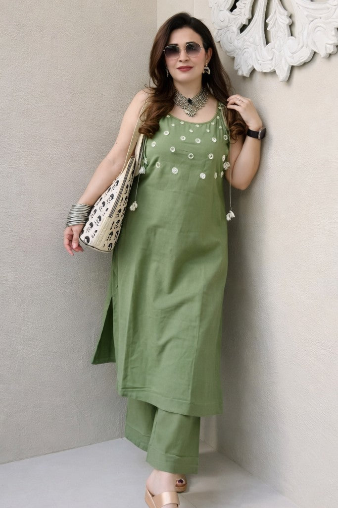 Women Green Cotton Kurti Set With Pants – Stylish Daily Wear Kurti | Floral Nova