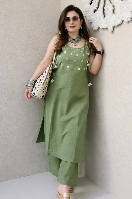 Women Green Cotton Kurti Set With Pants – Stylish Daily Wear Kurti | Floral Nova