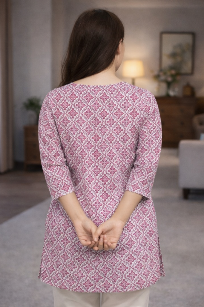 Women Maroon Printed Cotton Short Kurti – Stylish Daily Wear | Floral Nova