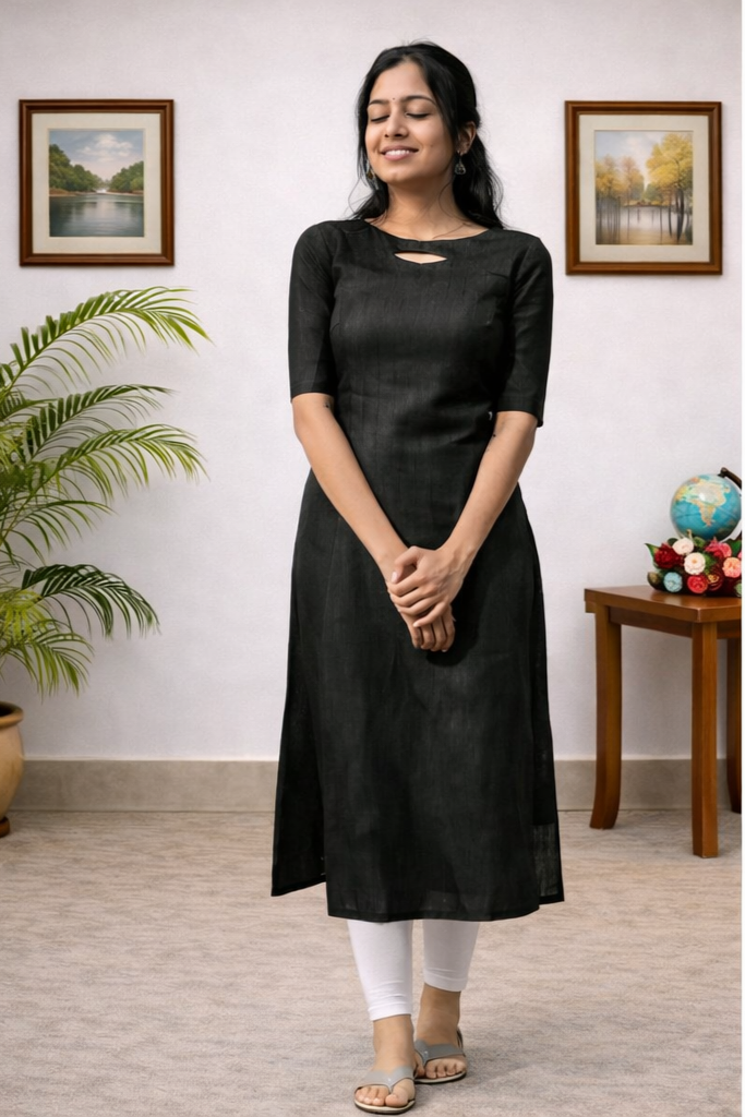 Women’s Black Organza Kurti – Elegant A-Line Solid Ethnic Wear | Floral Nova