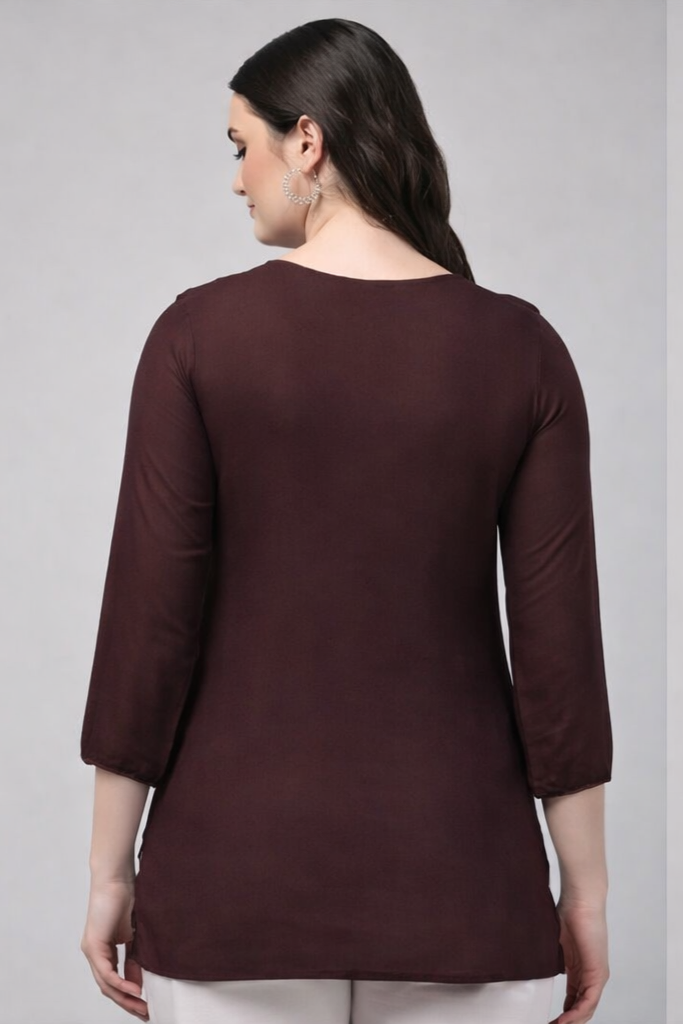 Maroon Embroidered Cotton Blend Short Kurti for Women | Daily Wear Kurti – Floral Nova