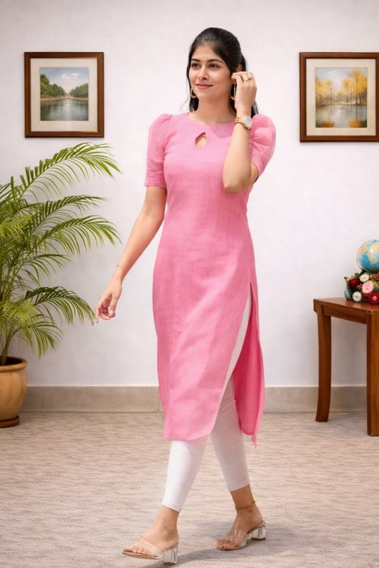 Women’s Pink Organza Embroidered Kurti – Elegant Daily Wear | Floral Nova